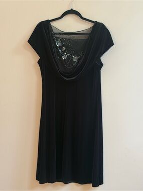Patra Vintage Black Velvet Draped Neck Beaded Whimsigoth Cocktail Party Dress